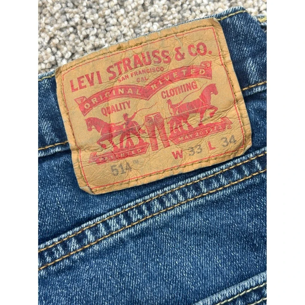 Levis 514 Straight Fit Mens Blue Denim Jeans W33 L34 Medium Wash Stretch #0755